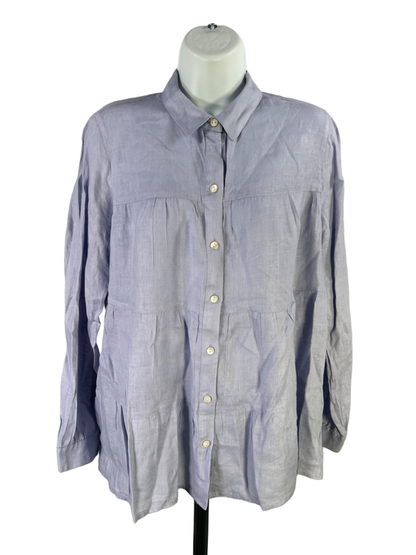 J Jill Women's Blue Linen Long Sleeve Button Up Blouse - S
