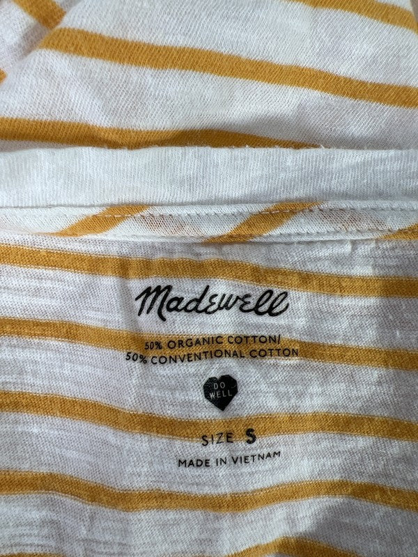 Madewell Women’s White/Yellow Striped Short Sleeve V-Neck T-Shirt - S image 3