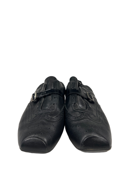 Hogan Women's Black Leather Square Toe Buckle Strap Flat Shoes - 38/US 7 image 2