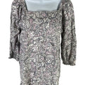 J.Jill Women’s Gray/White Paisley 3/4 Sleeve Smocked Square Neck Shirt - XS