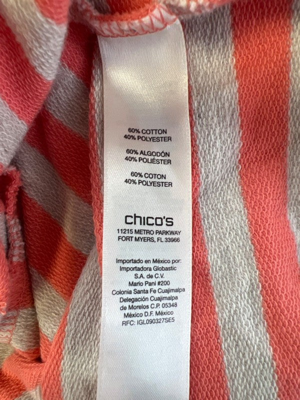 Chico's Women's Gray/Coral Weekends Striped Long Sleeve Zip Up Jacket - 0/US 4 image 4