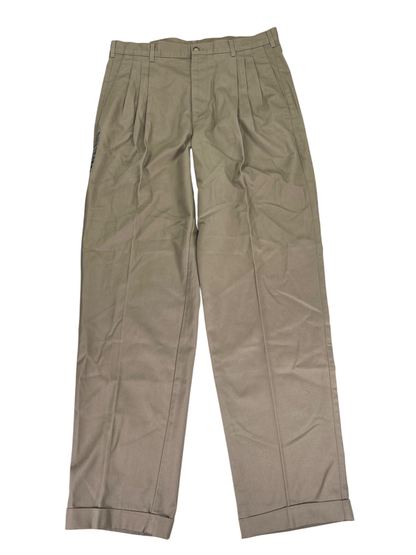 Haggar Men's Beige Pleated Cuffed Dress Pants - 34x32