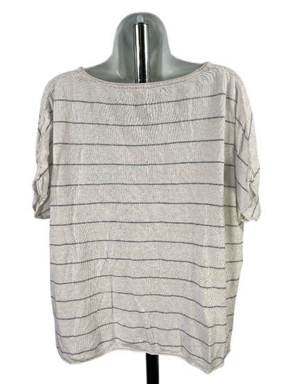 Max Studio Women's White Striped Short Sleeve Linen T-Shirt - M image 2