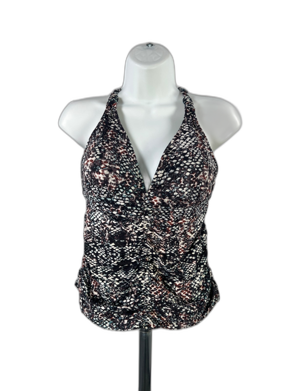 Athleta Women's Black/Teal Aqualuxe Snake Print Tankini Swimsuit Top - L