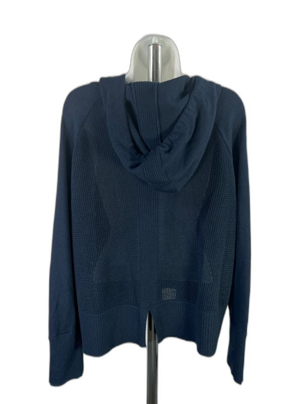 Athleta Women's Blue Verona Open Knit Slit Back Hoodie Sweater - XL image 2