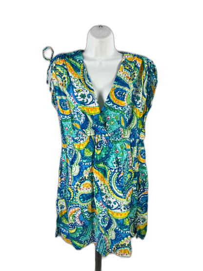 Lauren Ralph Lauren Women's Blue/Green Paisley Carnivale Cover Up Dress - L