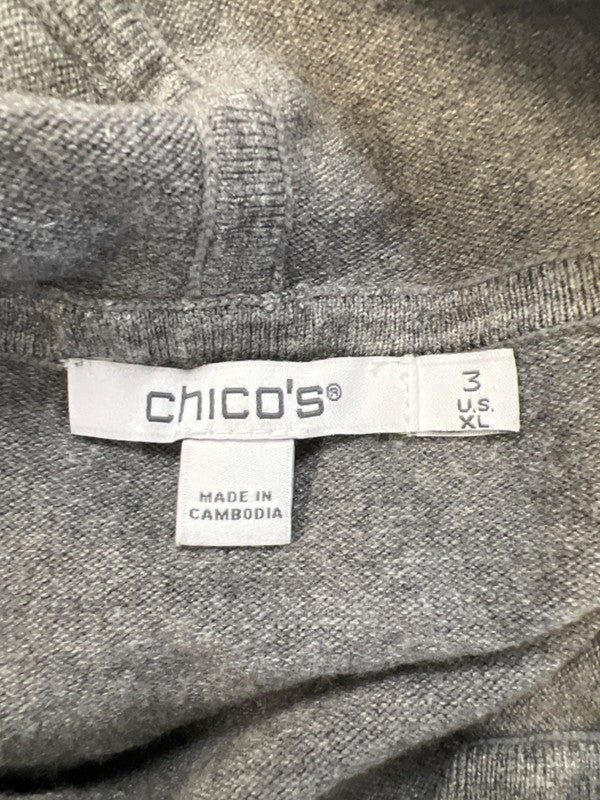 Chico's Women's Gray Rhinestone Long Sleeve Pullover Hoodie Sweatshirt - 3/US XL image 3