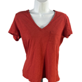 Madewell Women's Orange V Neck Pocket Front Short Sleeve Tee Shirt - S
