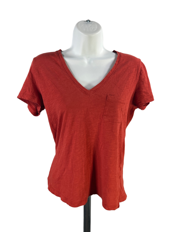 Madewell Women's Orange V Neck Pocket Front Short Sleeve Tee Shirt - S