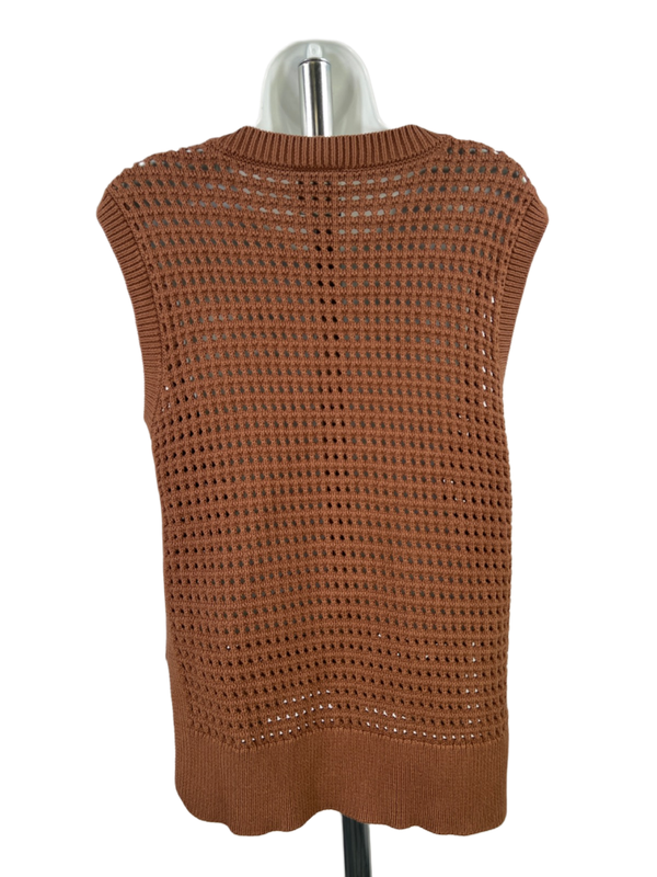Varley Women's Brown Open Knit Sleeveless Sweater Vest - M image 2