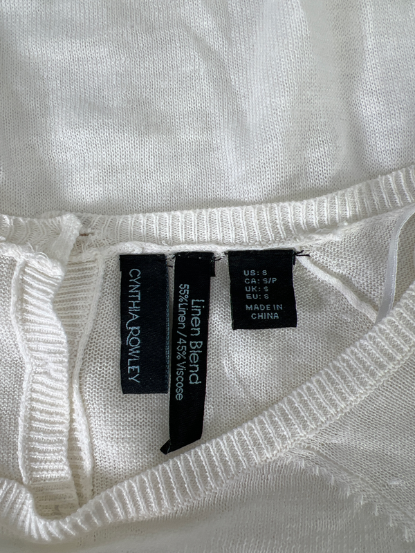 NEW Cynthia Rowley Women’s White 3/4 Sleeve Semi-Sheer Linen Blend Sweater - S image 3