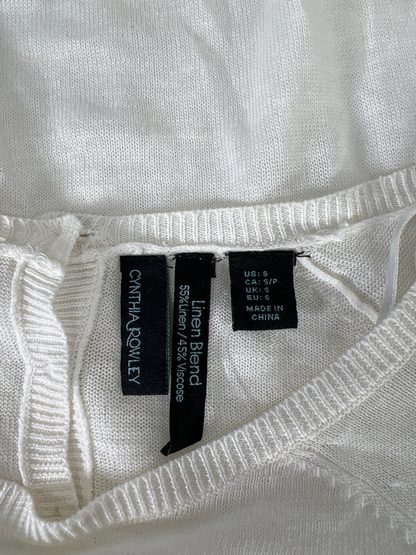 NEW Cynthia Rowley Women’s White 3/4 Sleeve Semi-Sheer Linen Blend Sweater - S image 3