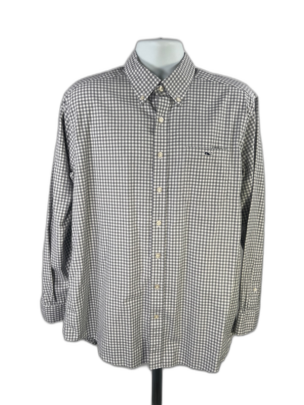 Vineyard Vines Men's Gray/White Plaid Slim Fit Button Up Long Sleeve Shirt - XL