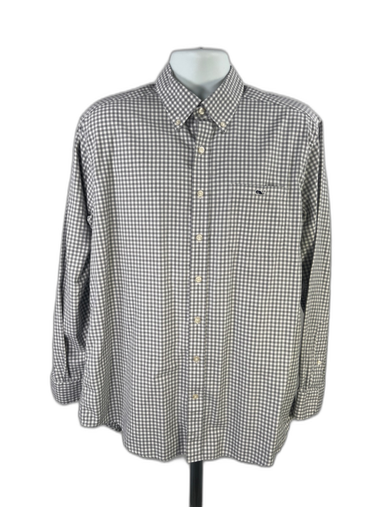 Vineyard Vines Men's Gray/White Plaid Slim Fit Button Up Long Sleeve Shirt - XL