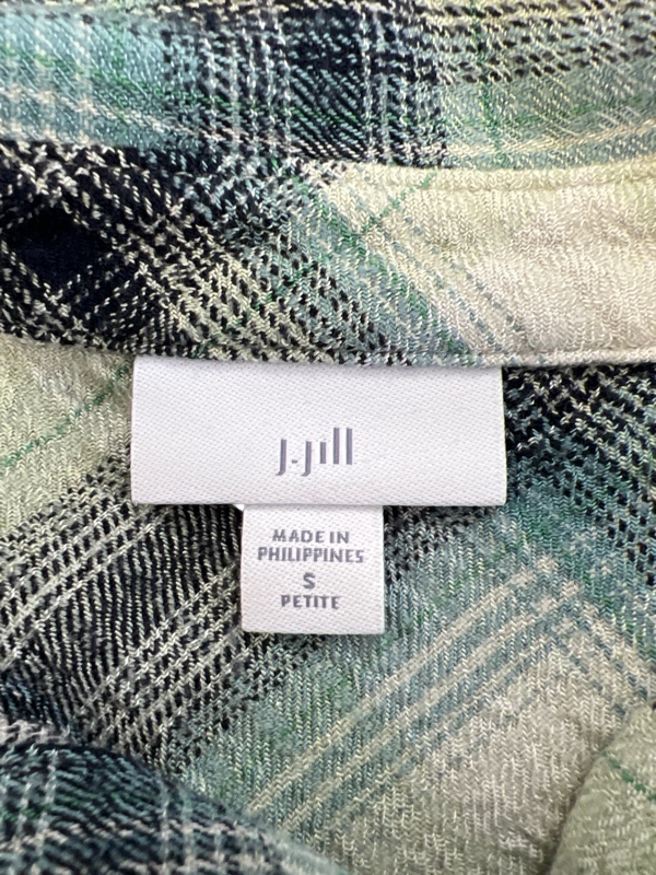 J.Jill Women's Blue Plaid Long Sleeve Button Up Shirt - S Petite image 3