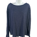 Gap Women's Blue/White Striped Linen Blend Long Sleeve Tee Shirt - L
