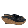 Born Women's Black Turbie Leather Cork Strappy Slide On Wedge Sandals - 7.5