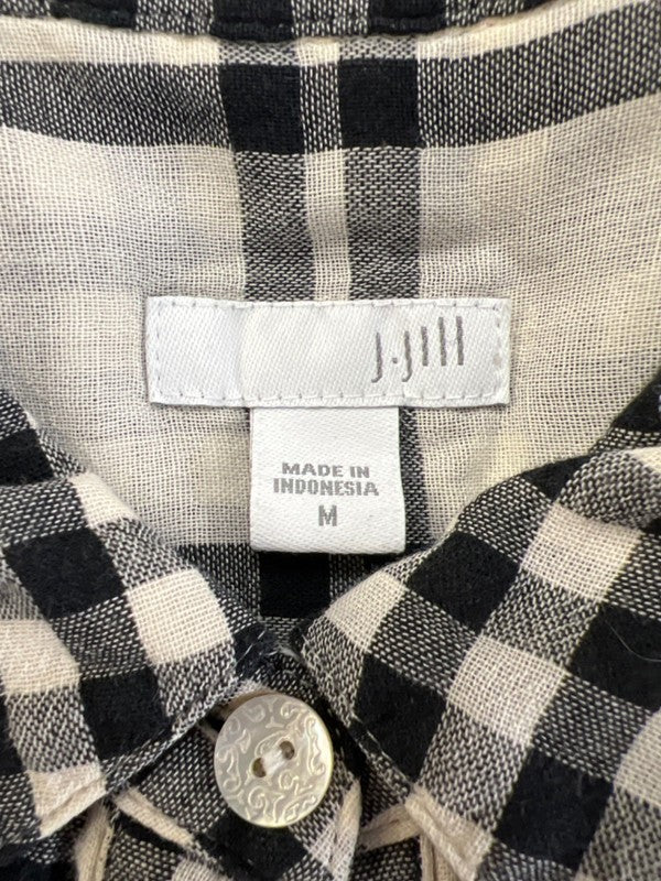J Jill Women's Black/White Gingham Long Sleeve Half Button Up Shirt - M image 3