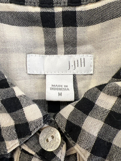 J Jill Women's Black/White Gingham Long Sleeve Half Button Up Shirt - M image 3