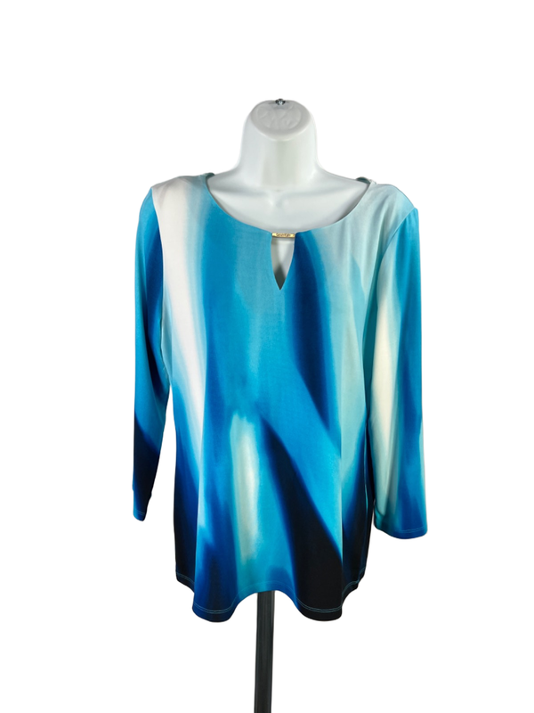 Calvin Klein Women's Blue 3/4 Sleeve Stretch Keyhole Blouse Top - M