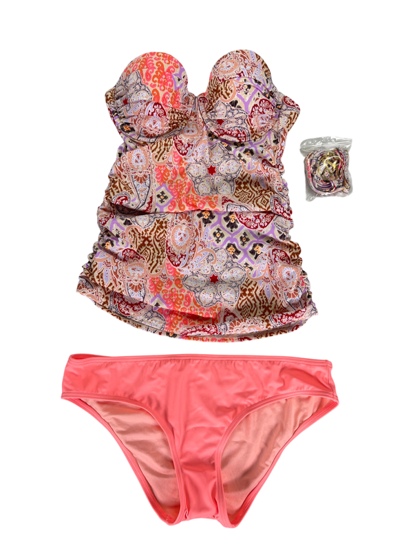 Victoria's Secret Women's Pink Paisley Tankini Top Swimsuit - 32C W/ Bottoms - M