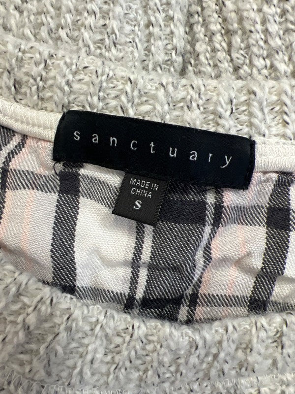 Sanctuary Women’s Ivory/Gray Lined Plaid Accent Long Sleeve Knit Sweater - S image 3
