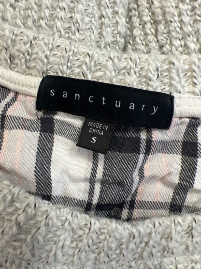 Sanctuary Women’s Ivory/Gray Lined Plaid Accent Long Sleeve Knit Sweater - S image 3