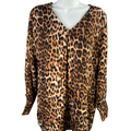 Chico's Women's Brown/Black Leopard Print V Neck Long Sleeve Blouse - 2/US 12-14
