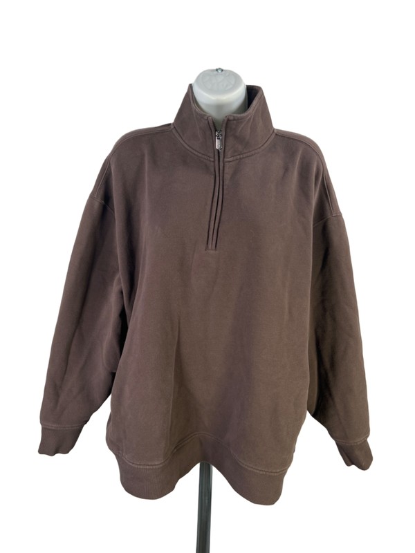 Athleta Women's Brown 1/4 Zip Long Sleeve Terry Pullover Sweatshirt - L