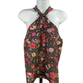 Loft Women's Green Linen Blend Floral Halter Keyhole Sleeveless Top - M