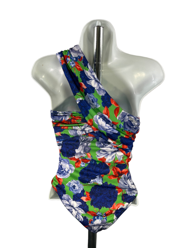 ZARA Women's Multicolor Floral Faux Wrap Asymmetrical One Shoulder Bodysuit - S image 2