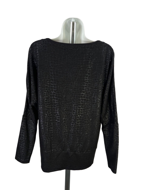 White House Black Market Women's Black Metallic Long Sleeve Shirt - M image 2