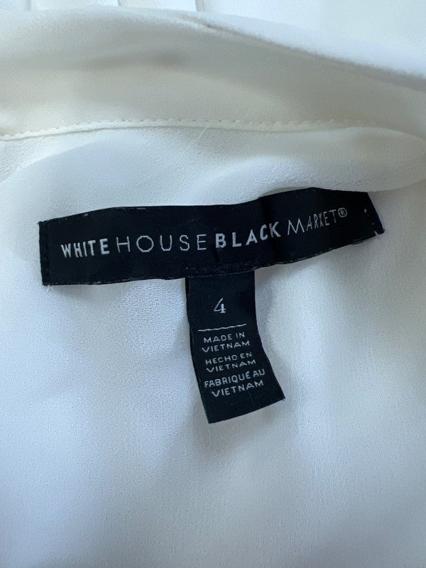 White House Black Market Women's White/Ivory Sheer Sleeve Blouse - 4 image 3