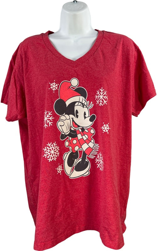Disney Parks Women’s Red Minnie Mouse Christmas Short Sleeve T-Shirt - 2XL image 2