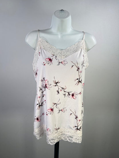 White House Black Market Women's White Floral Lace Trim Cami Tank Top - L