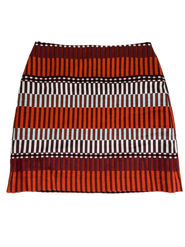 Ann Taylor Women's Orange/White Jacquard Striped Mini Pencil Skirt - 8