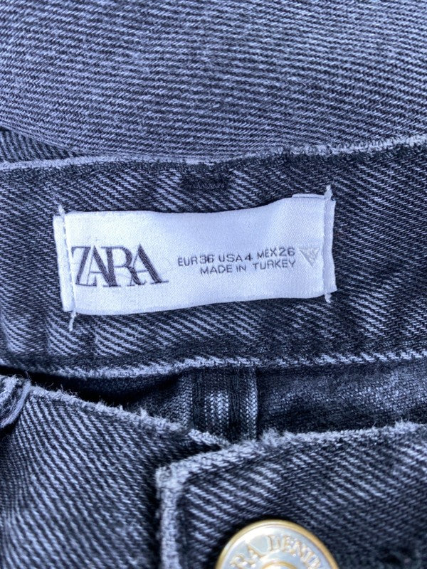 Zara Women's Black/Gray Button Fly Distressed High Rise Cropped Ankle Jeans - 4 image 3
