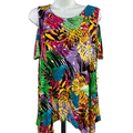 Rafaella Women's Multicolor Short Cold Shoulder Sleeve T-Shirt - L Petite
