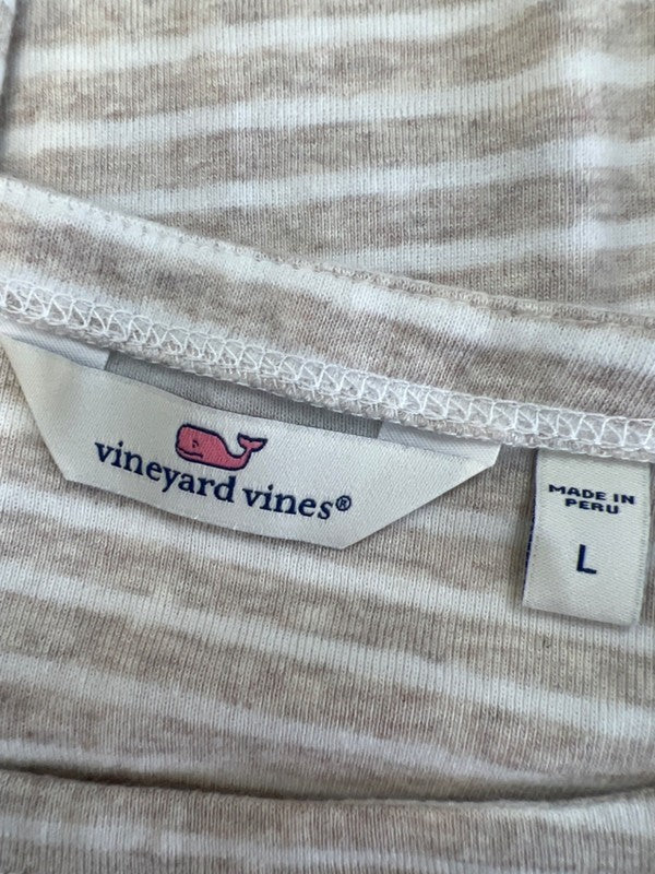 Vineyard Vines Women's Beige/White Striped 3/4 Sleeve Tee Shirt - L image 3