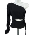 Zara Women's Black One Shoulder Long Sleeve Middle Slit Blouse - S