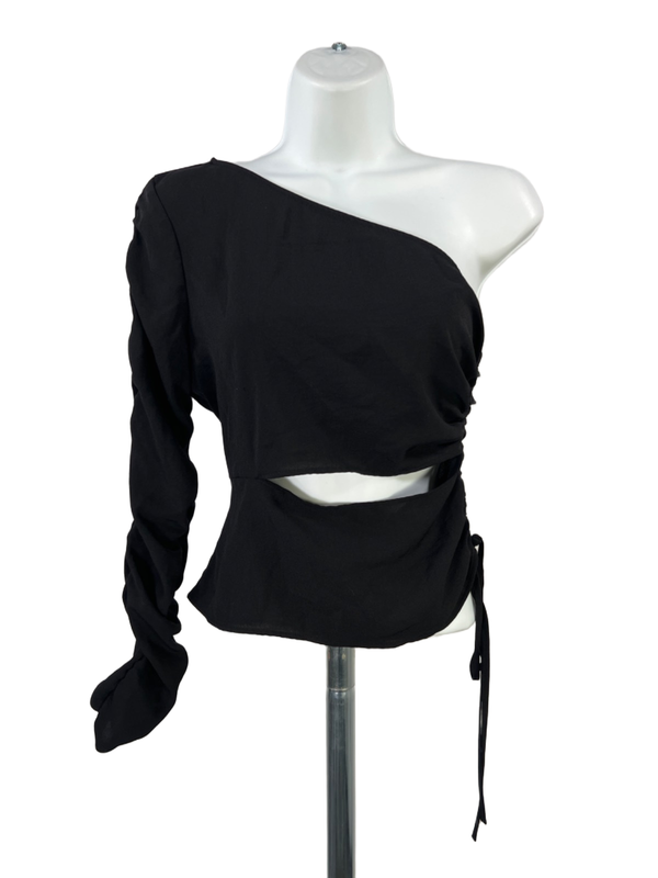 Zara Women's Black One Shoulder Long Sleeve Middle Slit Blouse - S