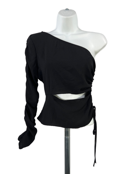 Zara Women's Black One Shoulder Long Sleeve Middle Slit Blouse - S