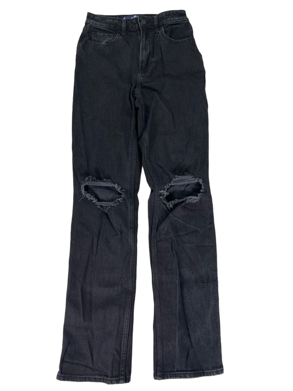 Hollister Women's Black Ultra High Rise 90s Straight Distressed Jeans - 0 Long
