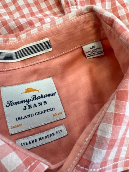 Tommy Bahama Men's Pink/Coral Checkered Island Modern Fit Button Up Shirt - L image 3