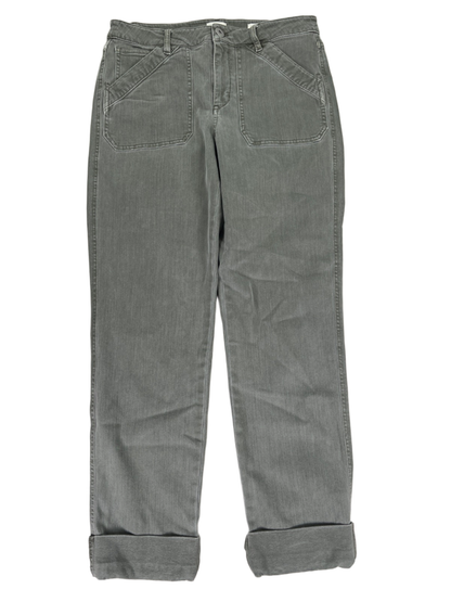 J Jill Women's Green High Rise Straight Leg Patch Pocket Cuffed Denim Jeans - 6