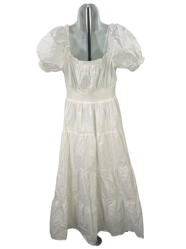 ASTR Women's White Tiered Short Puff Sleeve Midi Dress - M image 2