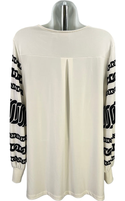Chico’s Women’s White/Black Long Sleeve Cuffed Sleeve Blouse - 1/US M image 3