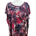 Simply Vera Women's Purple Ribbed Floral Watercolor Short Cap Sleeve Shirt - XXL