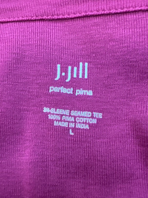 J Jill Women's Pink/Purple Seamed Scoop Neck 3/4 Sleeve Shirt - L image 3