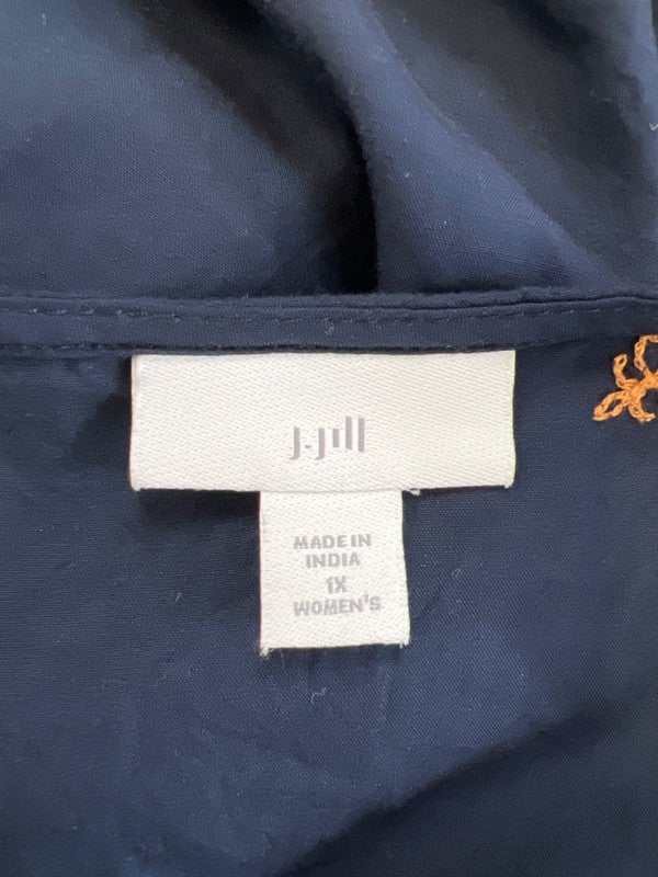 J.Jill Women's Navy Blue Embroidered Sleeveless Maxi Shift Dress - Plus 1X image 3